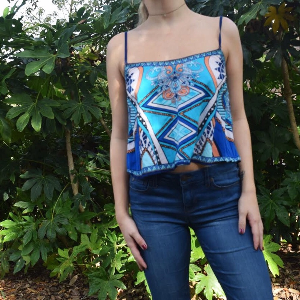 Lulu’s Take A Trip Blue Scarf Print Crop Top
